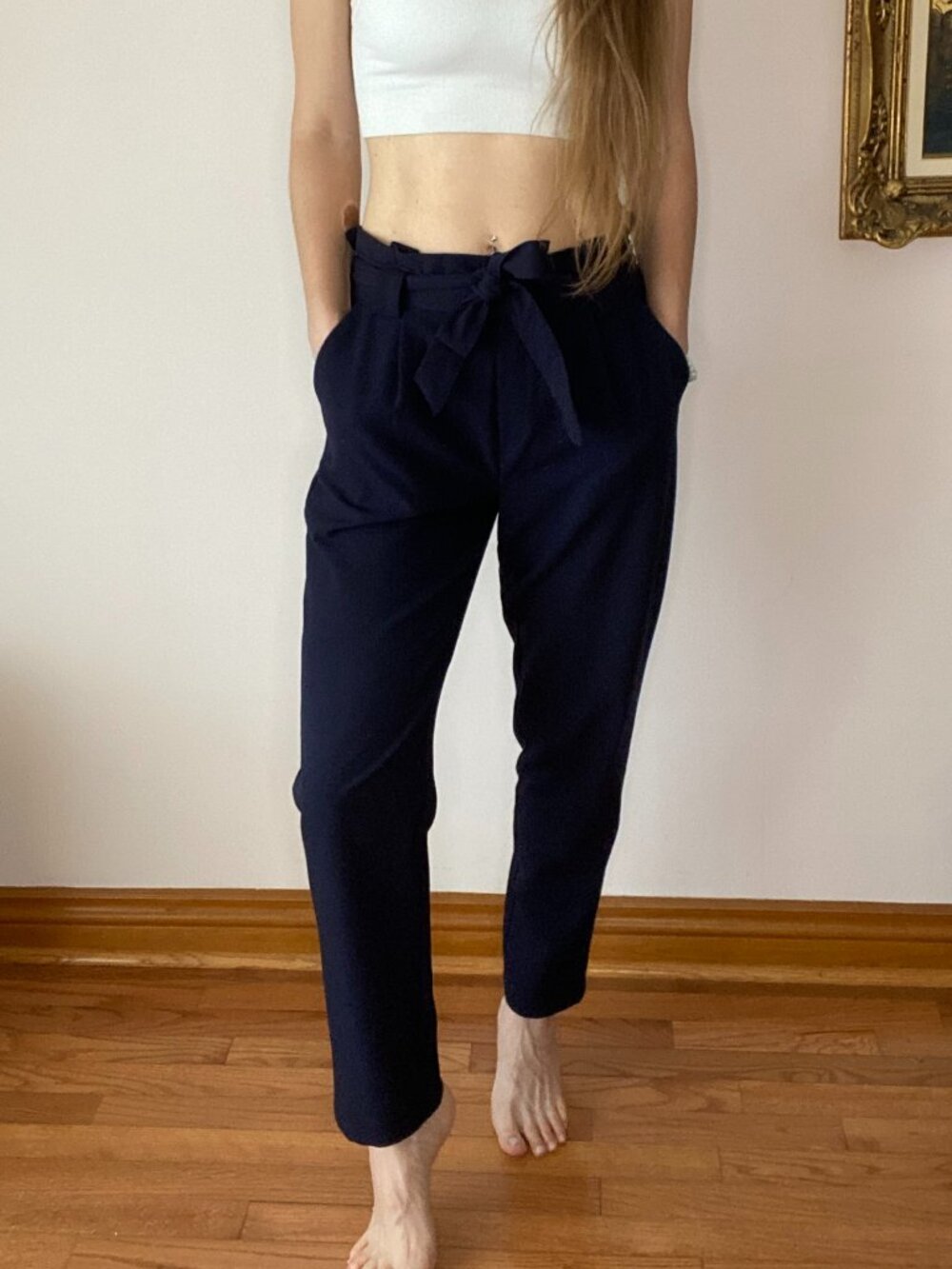 Tie-Front Midrise TROUSER, Navy Blue, Jacqueline de Yong